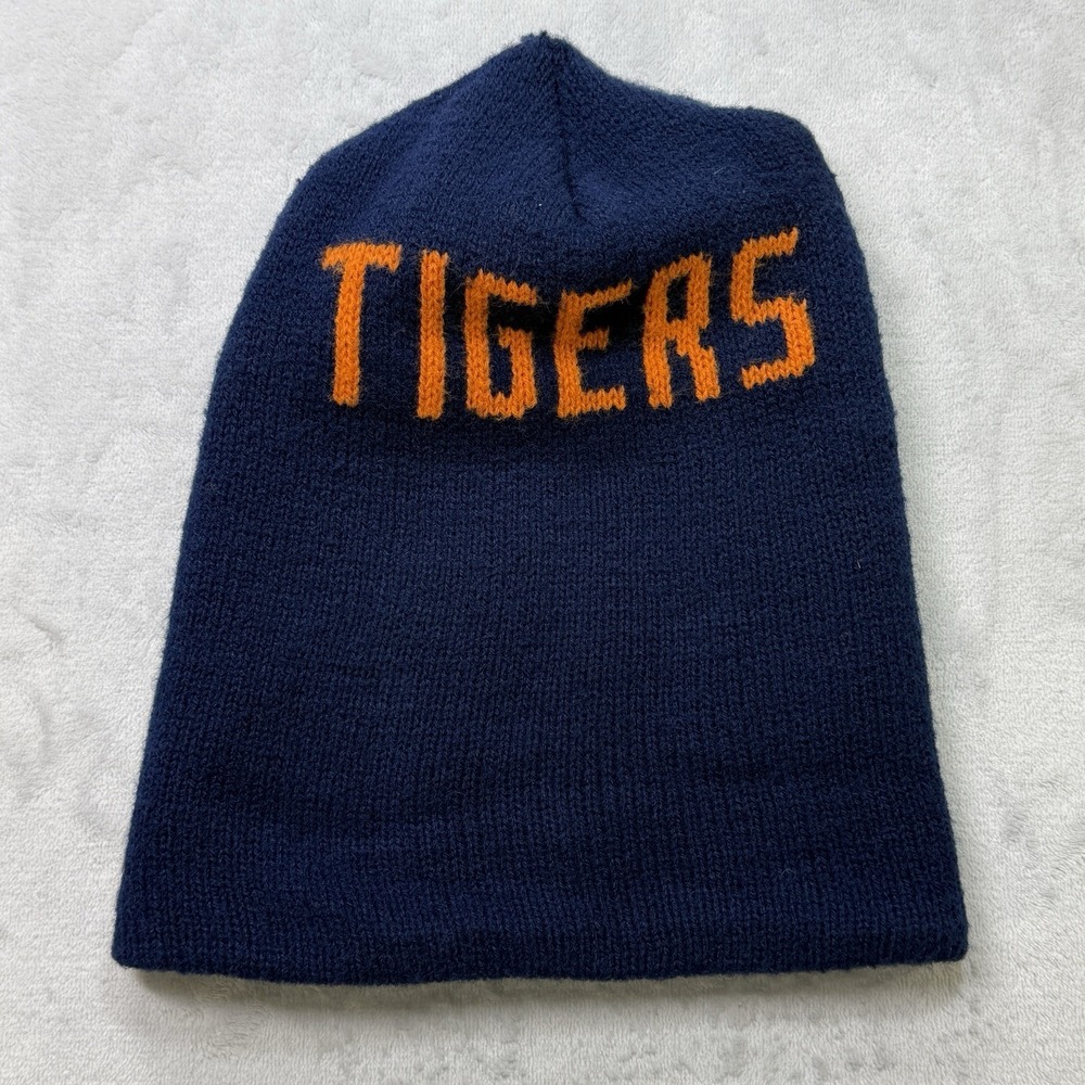Vintage 80s Auburn Tigers Reversible Knit Beanie Hat Blue Orange College - Picture 2 of 6